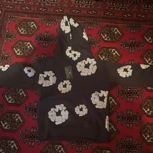 Black Hoodie with White Cloud Pattern